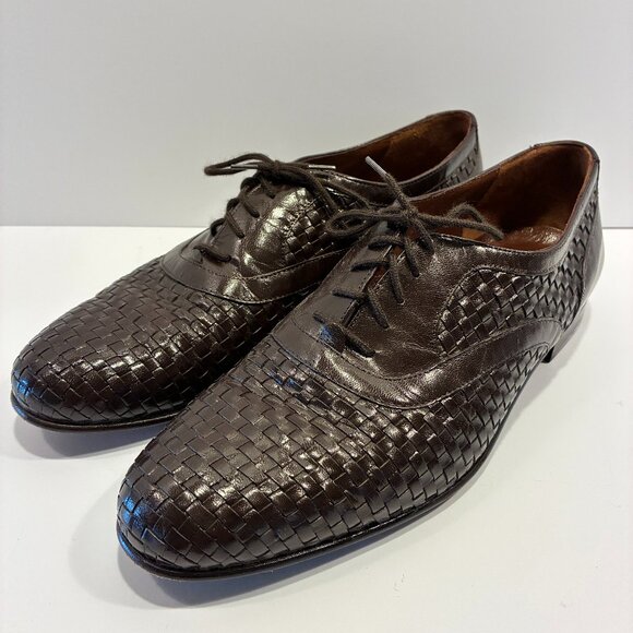 Brassboot Brown Woven Leather Lace-Up Dress Shoes – Men’s Size 10M - Picture 1 of 10